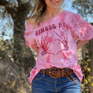 Pink tie dye off the shoulder shirt